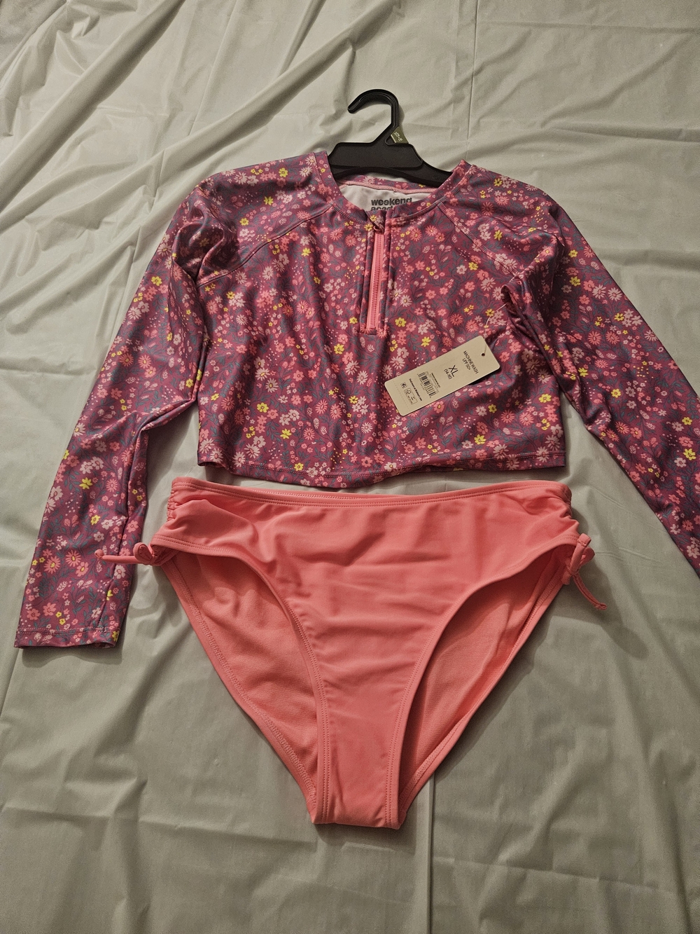 Wonder Nation Girls' Pink Floral Long-Sleeve Swim Set